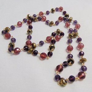 36" Long Mauve & Purple Crystal Necklace